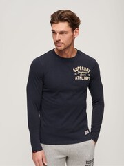 Blau - Superdry Vintage Athletic Chest Langarm-T-Shirt aus 100 % Baumwolle - Bild 1 von 6