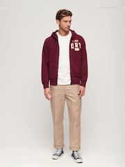 Superdry Rich Burgundy Vintage Athletic ZIp 100% Cotton Hoodie - Image 2 of 6