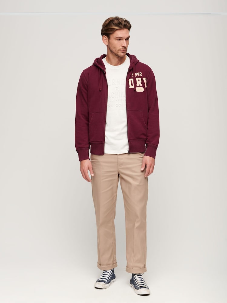 Superdry Rich Burgundy Vintage Athletic ZIp 100% Cotton Hoodie - Image 2 of 6