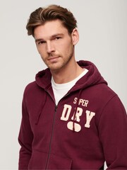 Superdry Rich Burgundy Vintage Athletic ZIp 100% Cotton Hoodie - Image 3 of 6