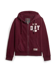 Superdry Rich Burgundy Vintage Athletic ZIp 100% Cotton Hoodie - Image 4 of 6