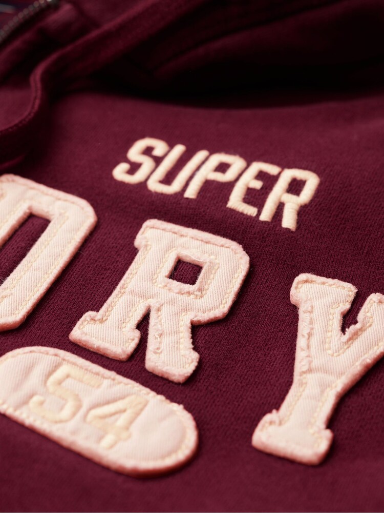 Superdry Rich Burgundy Vintage Athletic ZIp 100% Cotton Hoodie - Image 6 of 6