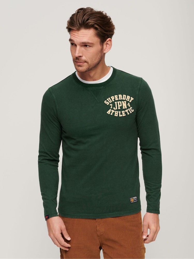 Superdry Green 100% Cotton Vintage Athletic Chest Long Sleeve T-Shirt - Image 1 of 6