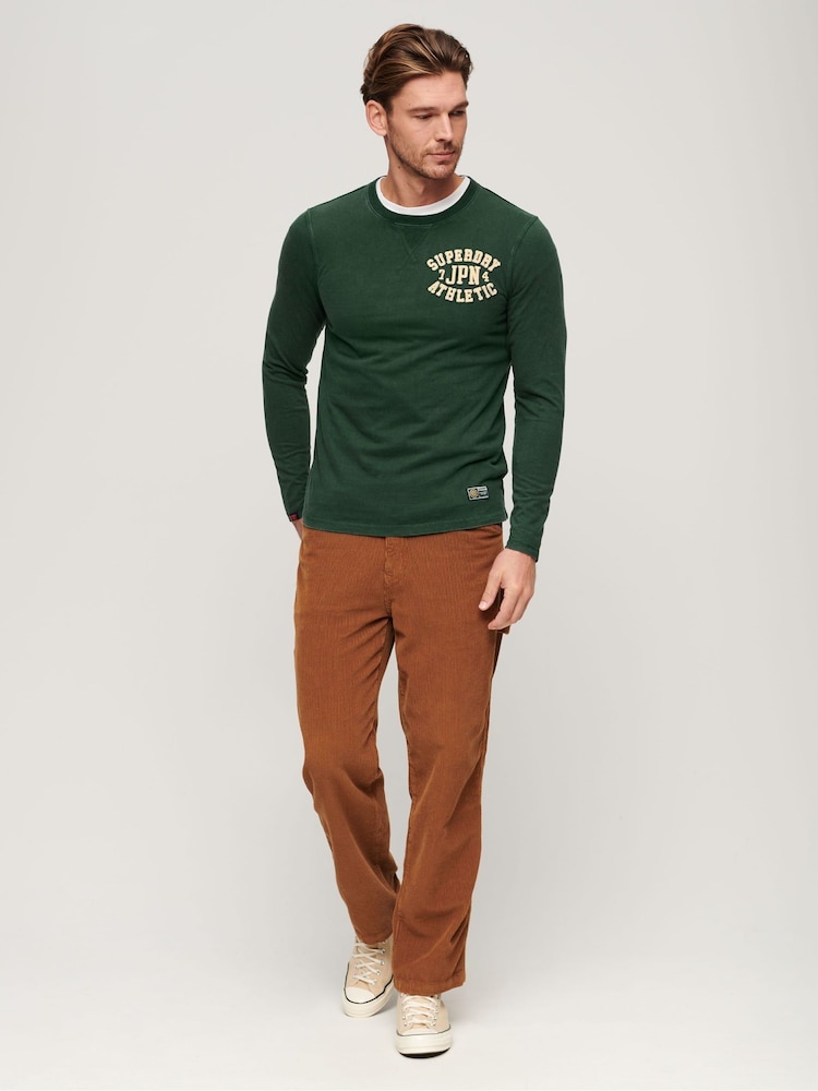 Superdry Green 100% Cotton Vintage Athletic Chest Long Sleeve T-Shirt - Image 2 of 6