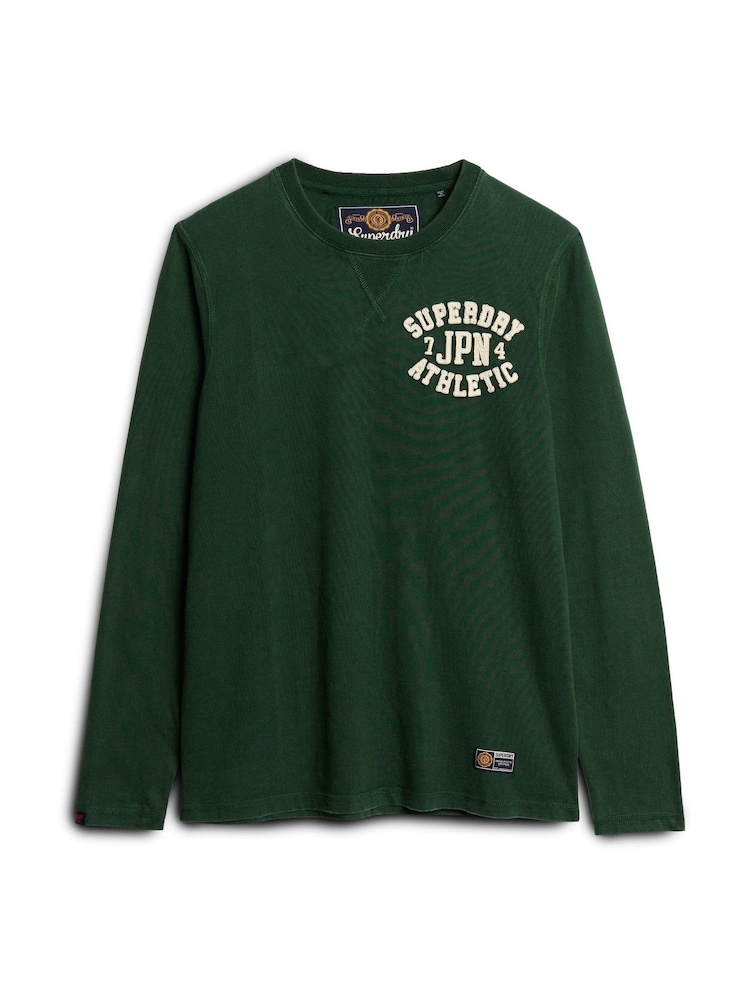 Superdry Green 100% Cotton Vintage Athletic Chest Long Sleeve T-Shirt - Image 4 of 6
