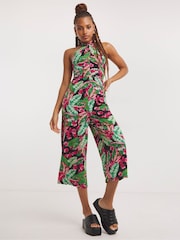 Simply Be Tropical Floral Print Halter Neck Black Jumpsuit - Image 1 of 4