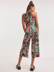 Simply Be Tropical Floral Print Halter Neck Black Jumpsuit - Image 2 of 4