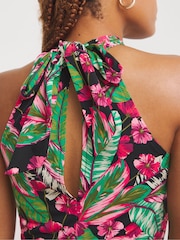 Simply Be Tropical Floral Print Halter Neck Black Jumpsuit - Image 4 of 4