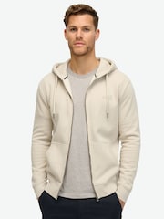 Bege Pedra Claro - Superdry com capuz e zíper Essential Logo Hoodie - Imagem 1 de 6