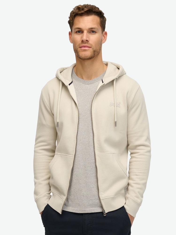 Bege Pedra Claro - Superdry com capuz e zíper Essential Logo Hoodie - Imagem 1 de 6