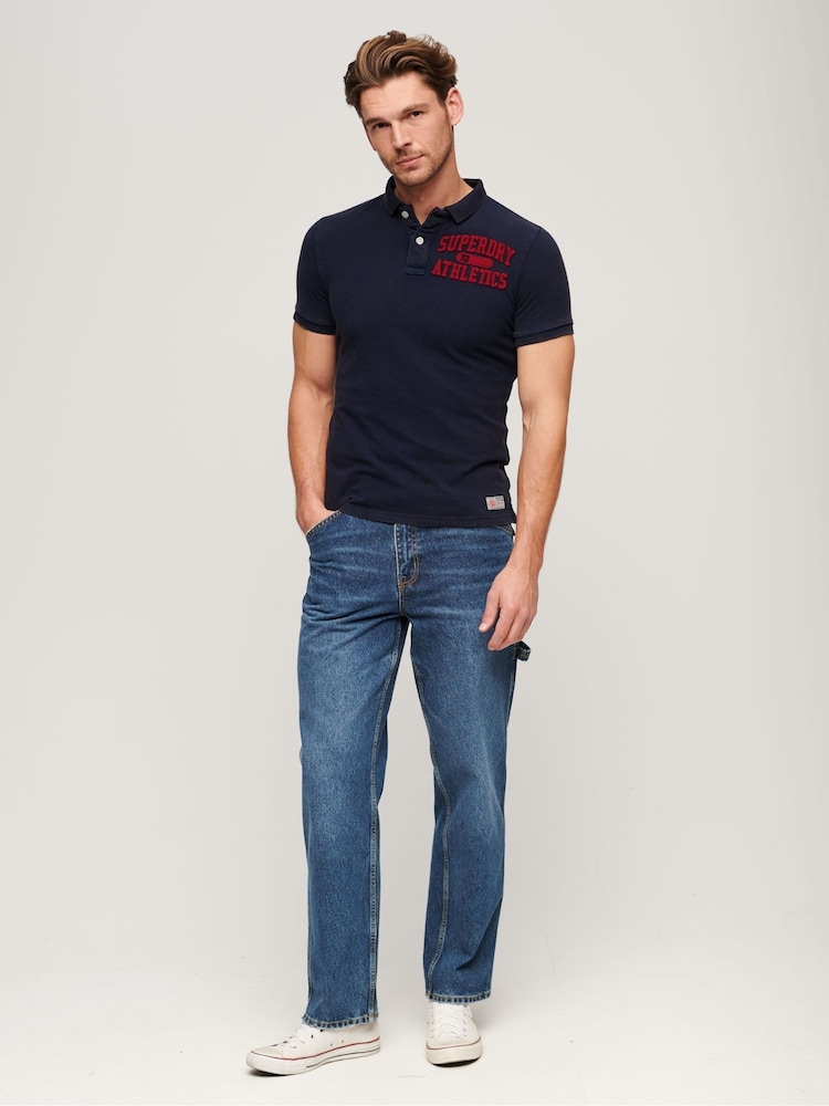 Superdry Eclipse Navy/Red 100% Cotton Vintage Athletic Polo Shirt - Image 2 of 6
