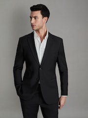 Reiss Black Hope Slim-Fit Wool-Blend Single-Breasted Suit Blazer - Image 1 of 8