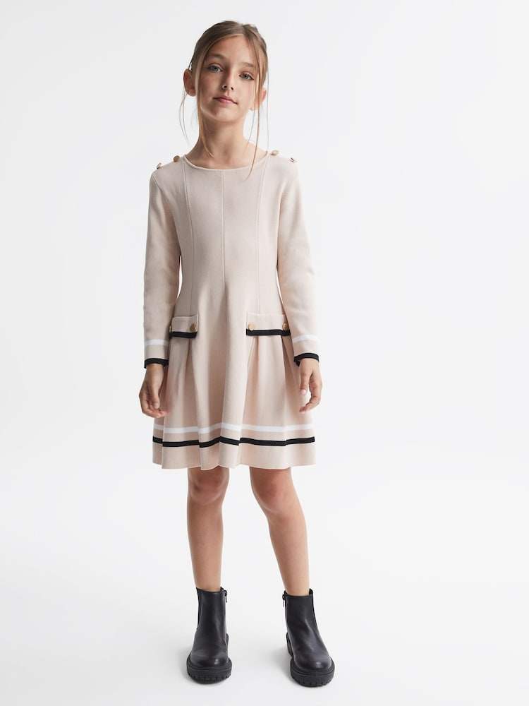 Reiss Pink Paige 4-9 yrs Knitted Flared Dress - Image 1 of 5