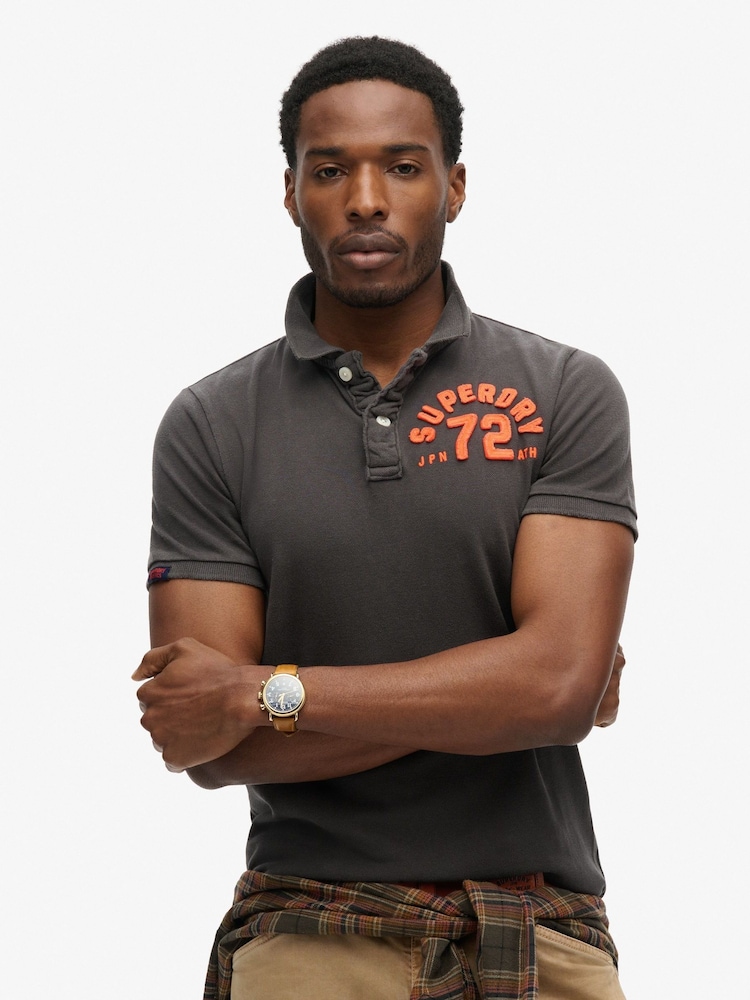 Superdry Washed Black 100% Cotton Vintage Athletic Polo Shirt - Image 1 of 6