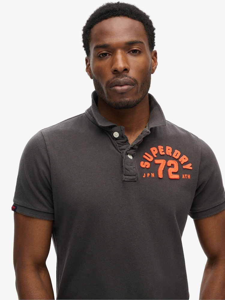 Superdry Washed Black 100% Cotton Vintage Athletic Polo Shirt - Image 3 of 6