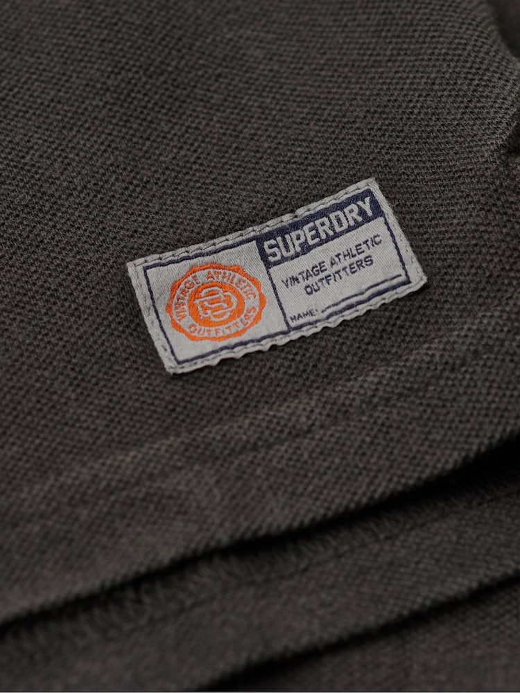 Superdry Washed Black 100% Cotton Vintage Athletic Polo Shirt - Image 6 of 6