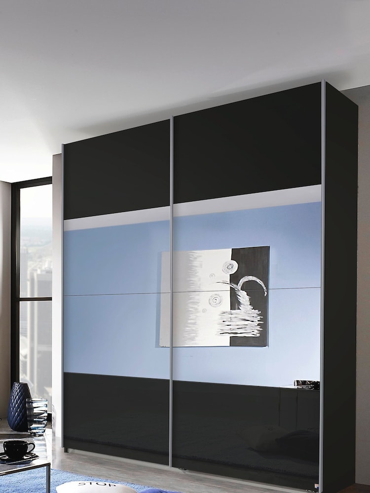Rauch Dark Grey Cameron Wood and Centre Mirror Semi 1.8m Sliding Fitted Wardrobe - Image 1 of 2