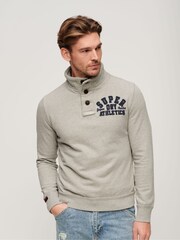 Superdry Light Grey Marl/Dark Grey Vintage Athletic Henley 100% Cotton Jumper - Image 1 of 6