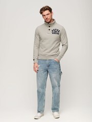 Superdry Light Grey Marl/Dark Grey Vintage Athletic Henley 100% Cotton Jumper - Image 2 of 6