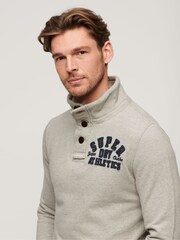 Superdry Light Grey Marl/Dark Grey Vintage Athletic Henley 100% Cotton Jumper - Image 3 of 6