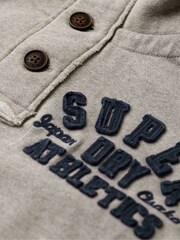 Superdry Light Grey Marl/Dark Grey Vintage Athletic Henley 100% Cotton Jumper - Image 5 of 6