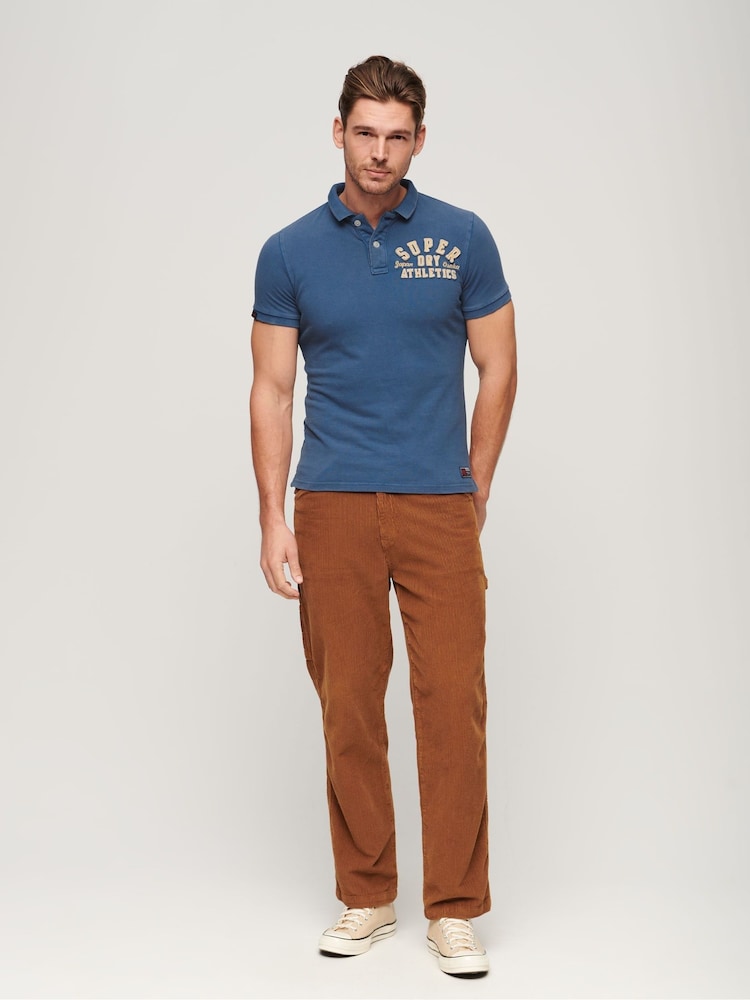 Superdry Voltage Blue 100% Cotton Vintage Athletic Polo Shirt - Image 2 of 6