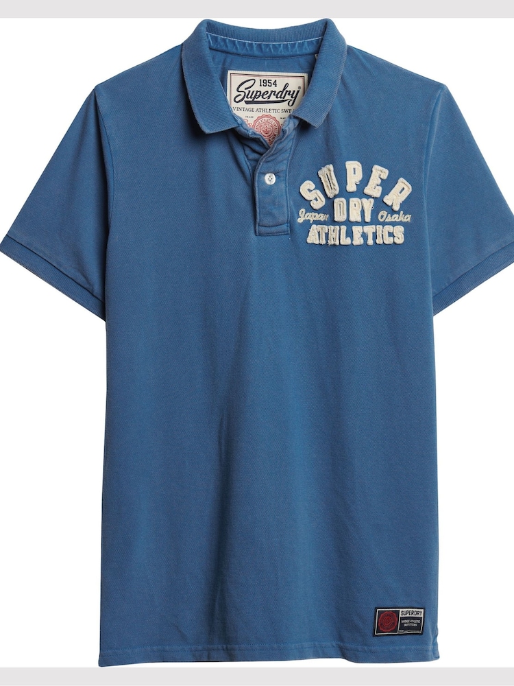 Superdry Voltage Blue 100% Cotton Vintage Athletic Polo Shirt - Image 7 of 7