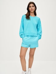 Fluro Blue Raw Hem Detail Washed Crew Neck Sweatshirt - Image 2 of 7