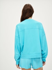 Fluro Blue Raw Hem Detail Washed Crew Neck Sweatshirt - Image 3 of 7