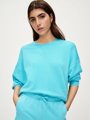 Fluro Blue Raw Hem Detail Washed Crew Neck Sweatshirt - Image 4 of 7