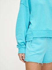 Fluro Blue Raw Hem Detail Washed Crew Neck Sweatshirt - Image 5 of 7