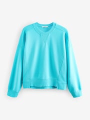 Fluro Blue Raw Hem Detail Washed Crew Neck Sweatshirt - Image 6 of 7