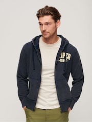 Superdry Rich Navy Vintage Athletic ZIp 100% Cotton Hoodie - Image 1 of 6