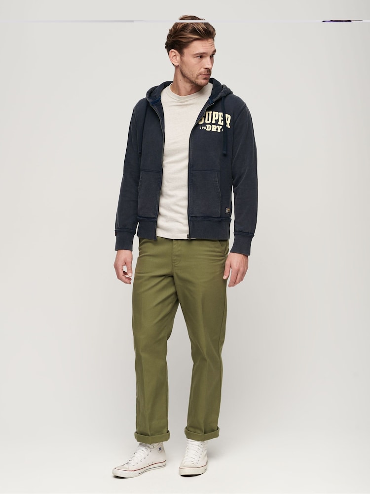 Superdry Rich Navy Vintage Athletic ZIp 100% Cotton Hoodie - Image 2 of 6