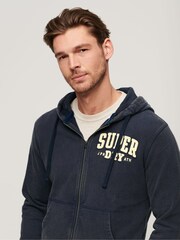 Superdry Rich Navy Vintage Athletic ZIp 100% Cotton Hoodie - Image 3 of 6