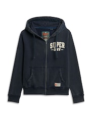 Superdry Rich Navy Vintage Athletic ZIp 100% Cotton Hoodie - Image 4 of 6