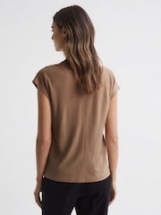 Reiss Camel Bonnie Layered V-Neck T-Shirt - Image 5 of 5