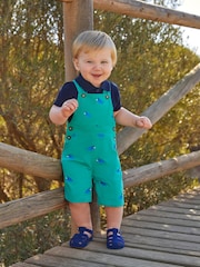 JoJo Maman Bébé Green Dino Embroidered Short Dungarees - Image 1 of 5