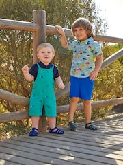 JoJo Maman Bébé Green Dino Embroidered Short Dungarees - Image 2 of 5