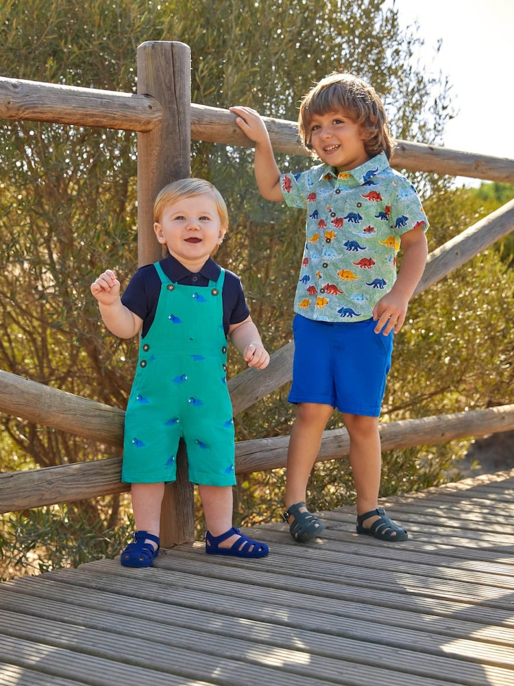 JoJo Maman Bébé Green Dino Embroidered Short Dungarees - Image 2 of 5