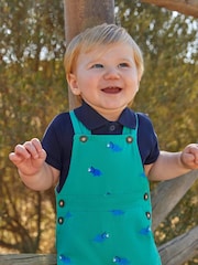 JoJo Maman Bébé Green Dino Embroidered Short Dungarees - Image 3 of 5