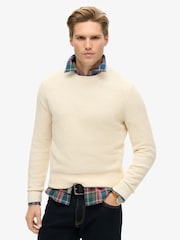Superdry Ecru Heather Textured Crew 100% Cotton Knit Jumper - Image 1 of 7