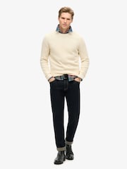 Superdry Ecru Heather Textured Crew 100% Cotton Knit Jumper - Image 3 of 7