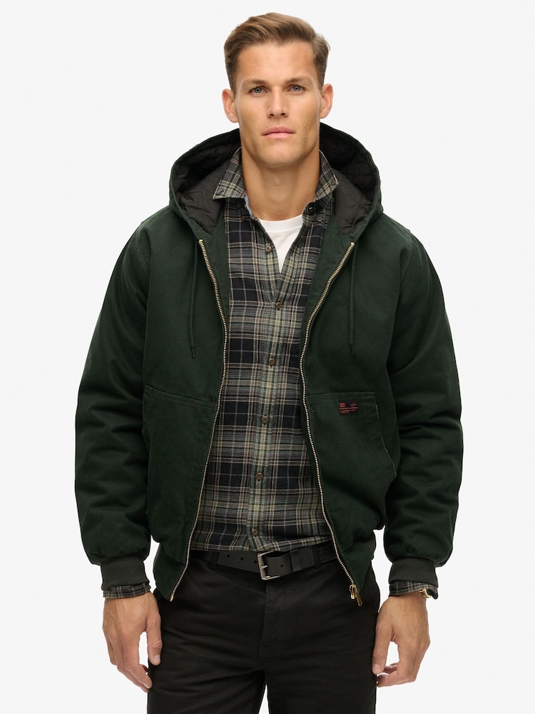 Superdry Jet Set Green 100% Cotton Surplus Hooded Bomber Jacket - Image 1 of 7