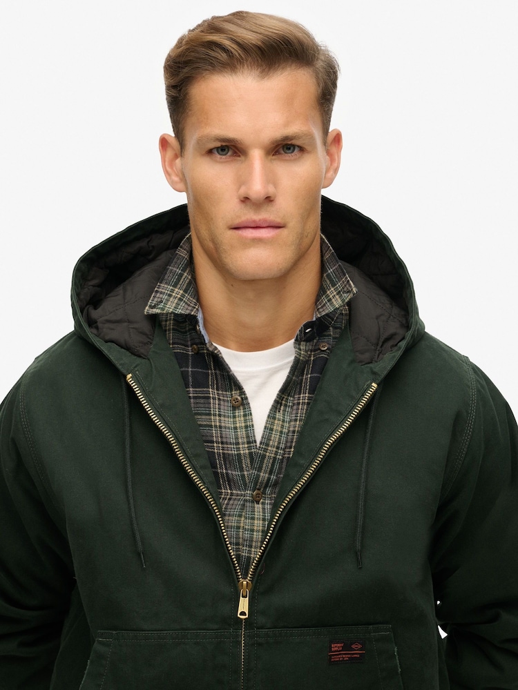 Superdry Jet Set Green 100% Cotton Surplus Hooded Bomber Jacket - Image 4 of 7