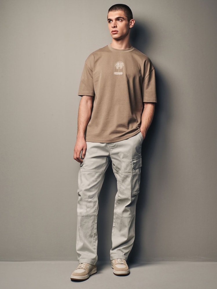 Light Stone Straight Fit Cotton Stretch Cargo Trousers - Image 2 of 12