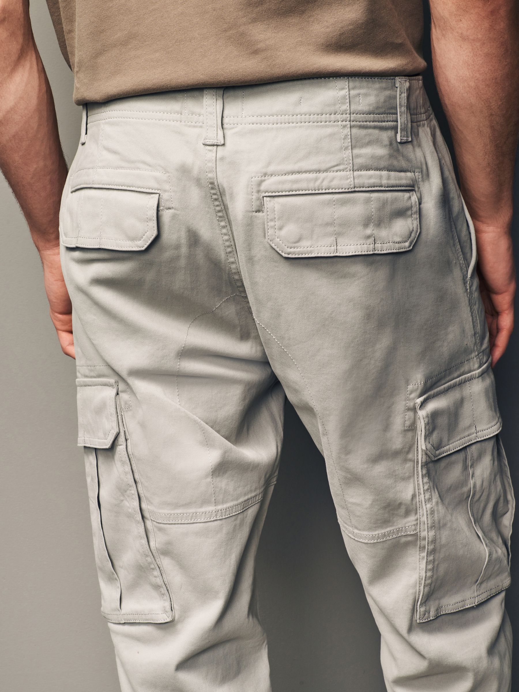 Buy Light Stone Straight Fit Cotton Stretch Cargo Trousers