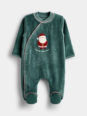 JoJo Maman Bébé Green Santa Embroidered All-In-One - Image 1 of 5