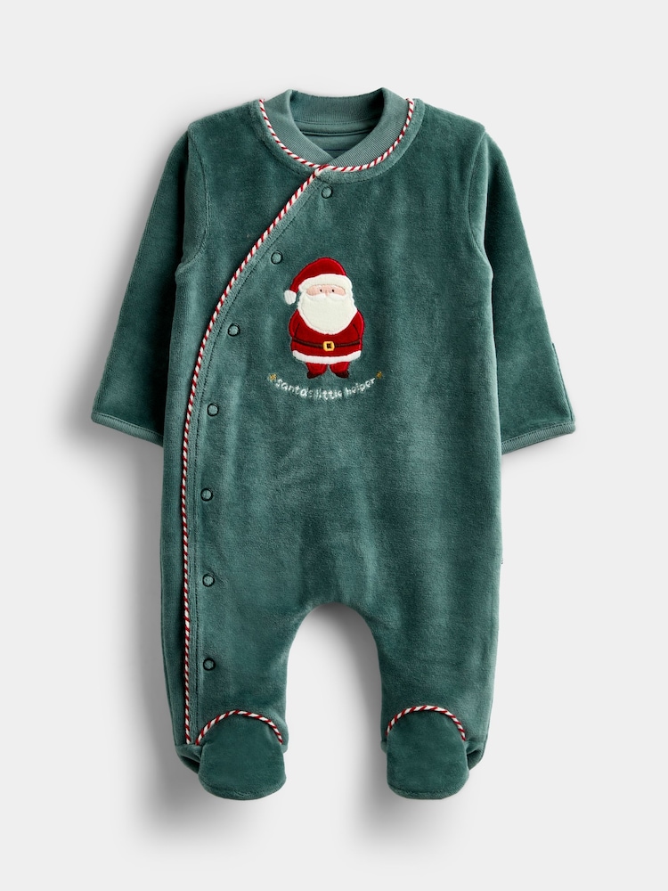 JoJo Maman Bébé Green Santa Embroidered All-In-One - Image 1 of 5 JoJo Maman Bébé Green Santa Embroidered All-In-One - Image 1 of 5