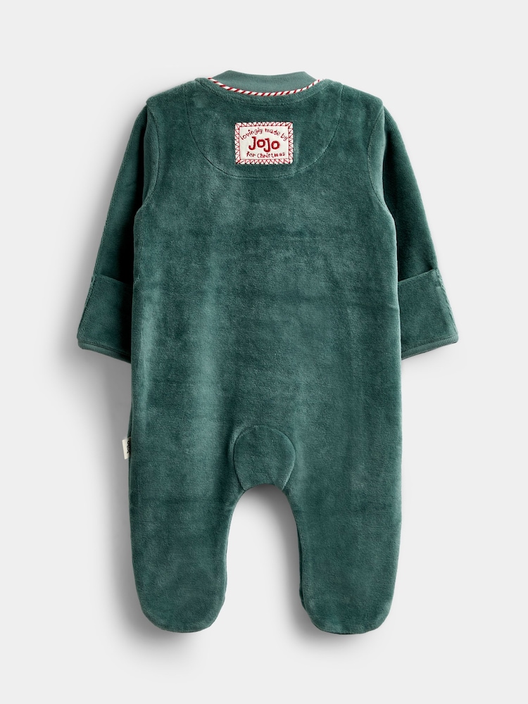 JoJo Maman Bébé Green Santa Embroidered All-In-One - Image 2 of 5 JoJo Maman Bébé Green Santa Embroidered All-In-One - Image 2 of 5